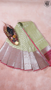Olive Green, Pink & Brown Kanchipuram Silk Saree